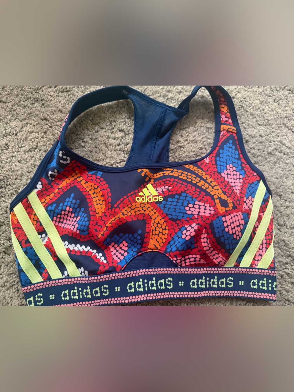 adidas Navy Multicolor Graphic Racerback Sports Bra
